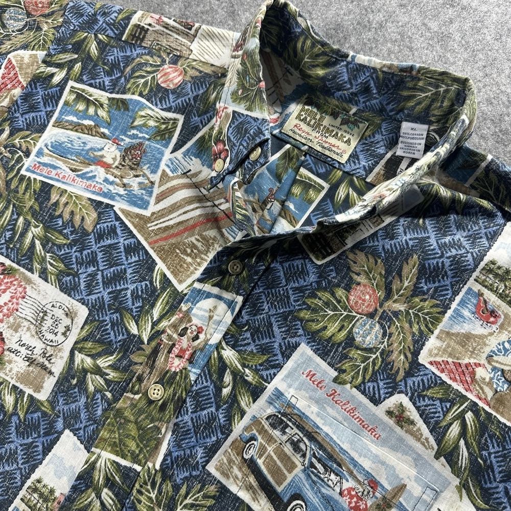 Mele Kalikimaka Reyn Spooner XL Christmas Hawaiian Shirt Blue 2014 Limited Issue